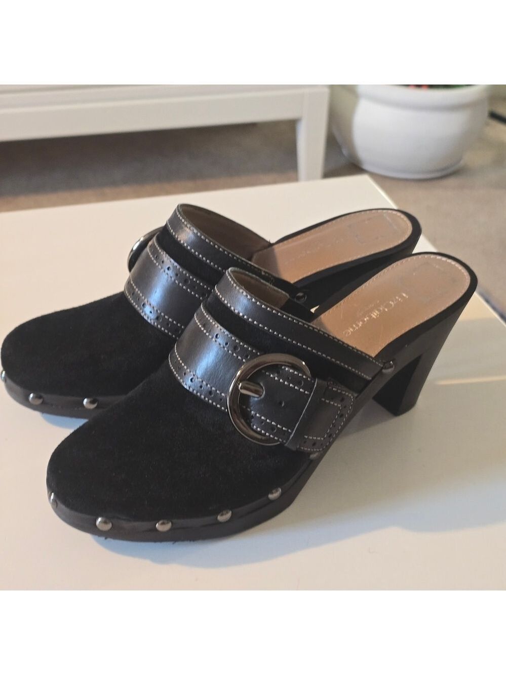 Liz Claiborne Black Suede Mules with Buckle